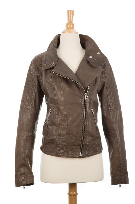 Larissa Distressed Leather Biker Jacket - Dejavu NYC