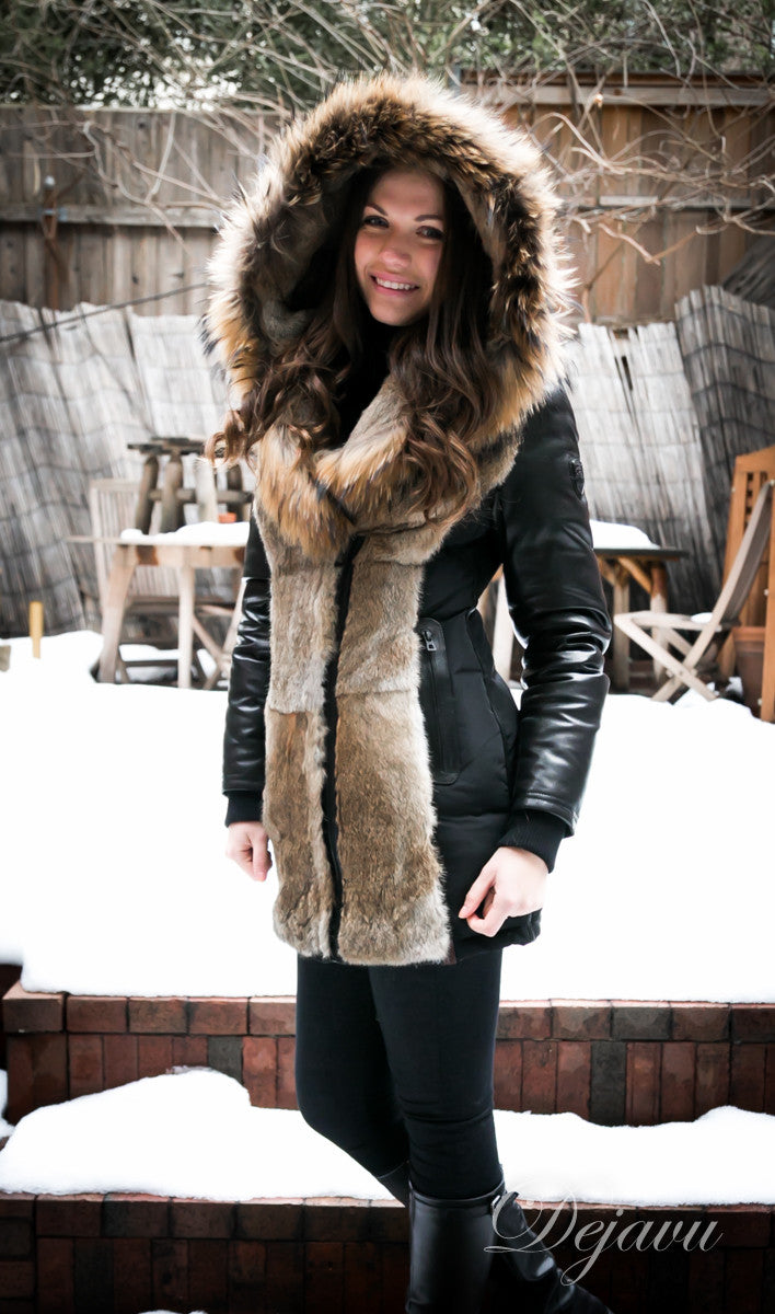 Arly Leather Sleeved Parka With Fur Trim - Dejavu NYC