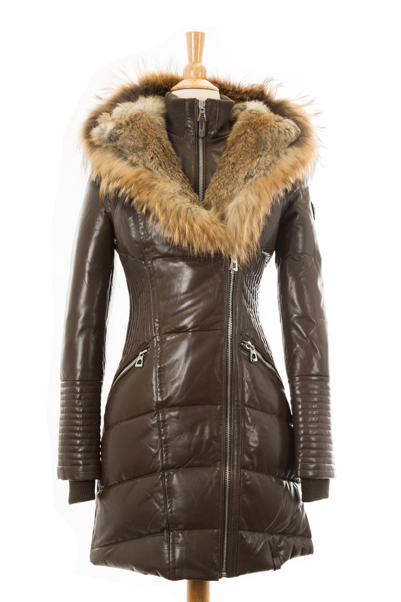Sia Leather Down Coat With Fur Trim - Dejavu NYC