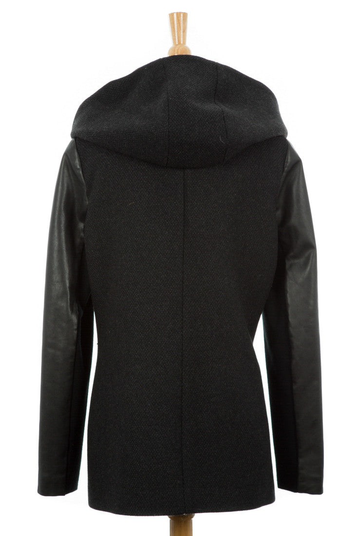 Vena Leather Sleeved Coat With Detachable Hood - Dejavu NYC