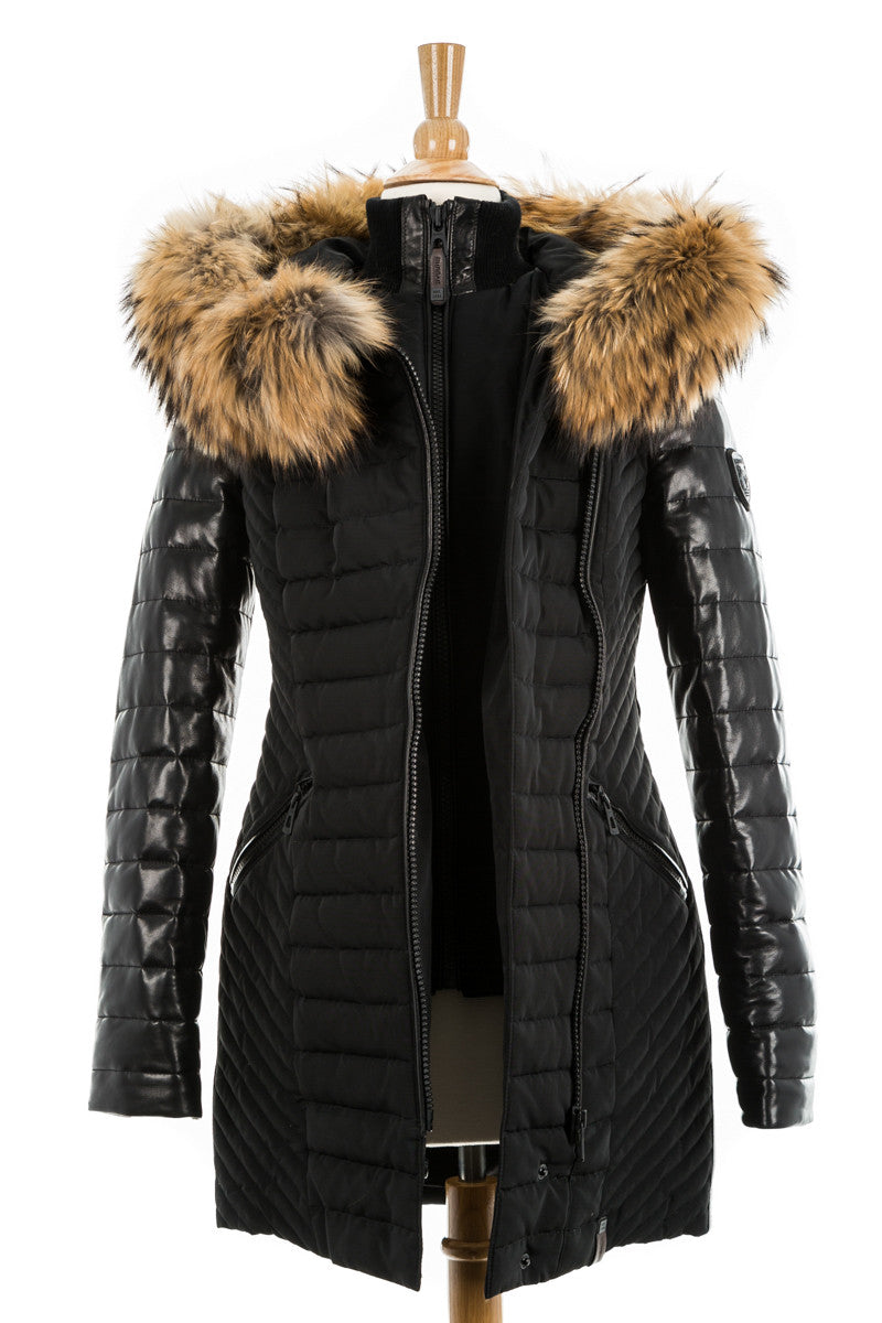 Connington Leather Sleeved Jacket with Fur Trim - Dejavu NYC