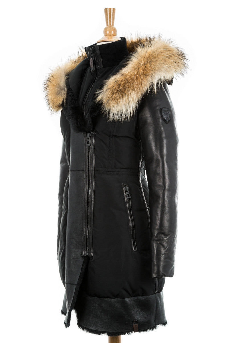 Colatina Leather Sleeved Parka With Fur Trim - Dejavu NYC
