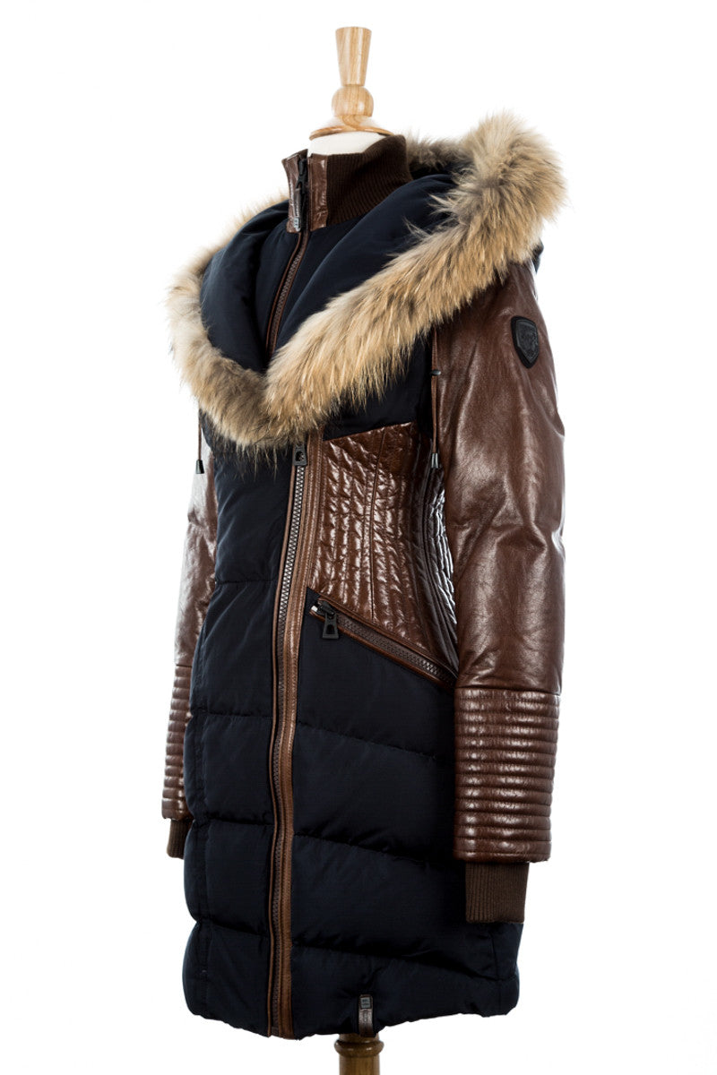 Shauna Leather Down Coat With Fur Trim - Dejavu NYC
