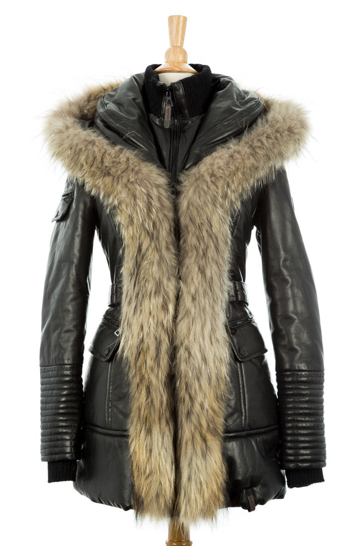 Jenny Leather Parka With Fur Trim - Dejavu NYC