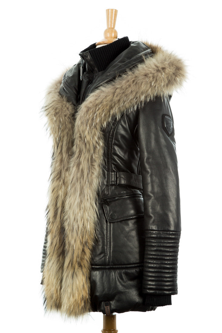 Jenny Leather Parka With Fur Trim - Dejavu NYC