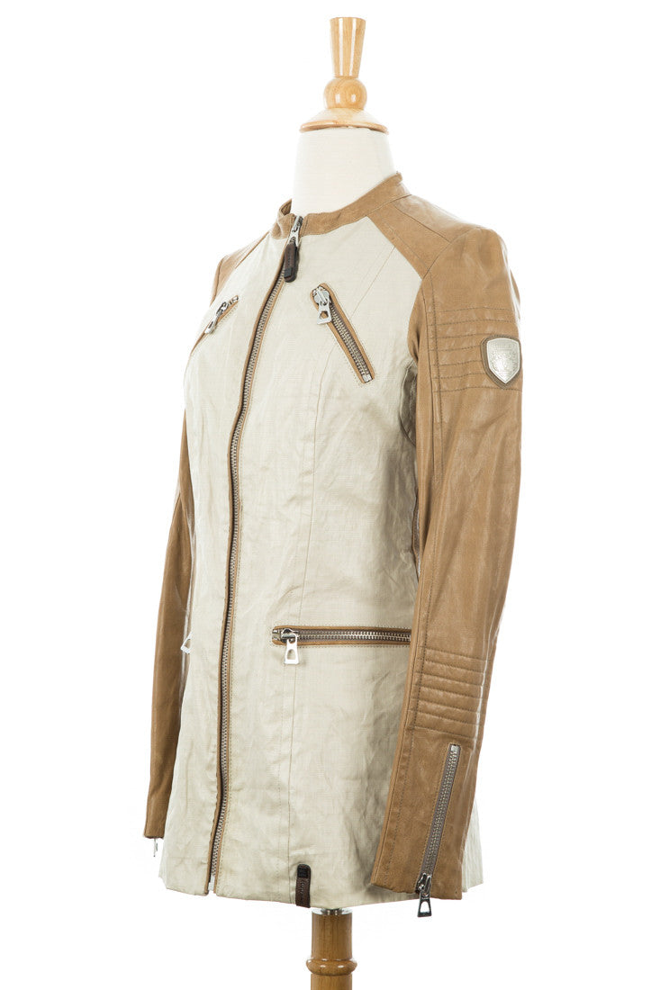 Gillian Waxed Linen Jacket With Leather Sleeves - Dejavu NYC