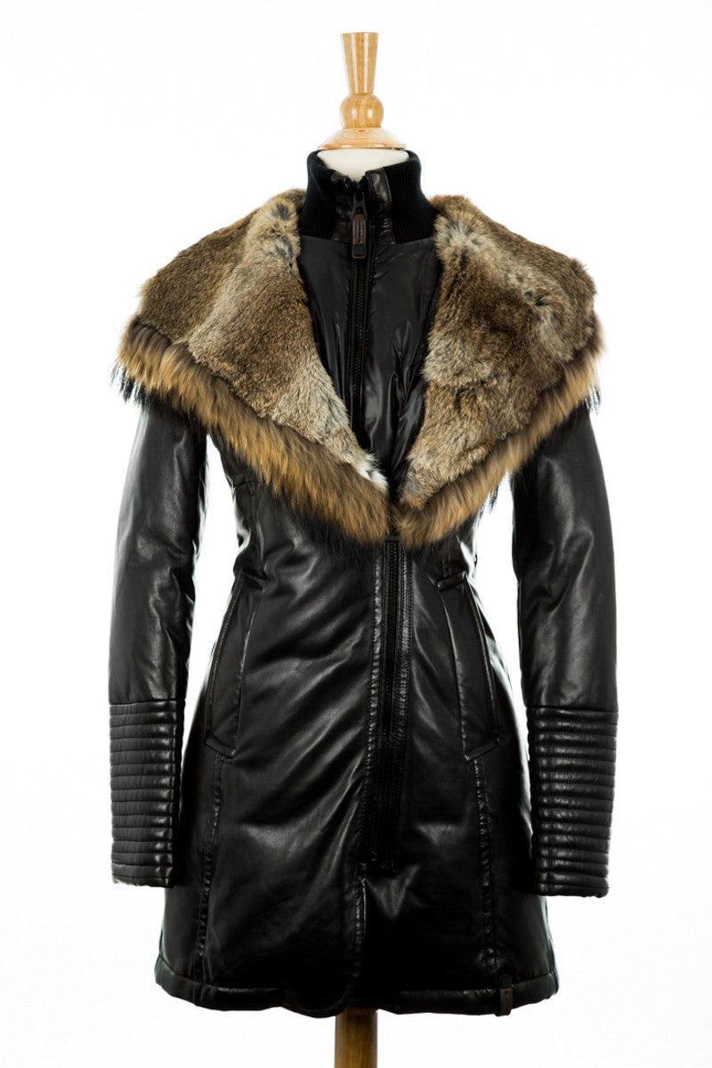 Adelyna Leather Coat With Fur Trim - Dejavu NYC