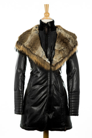 Jenny Leather Parka With Fur Trim