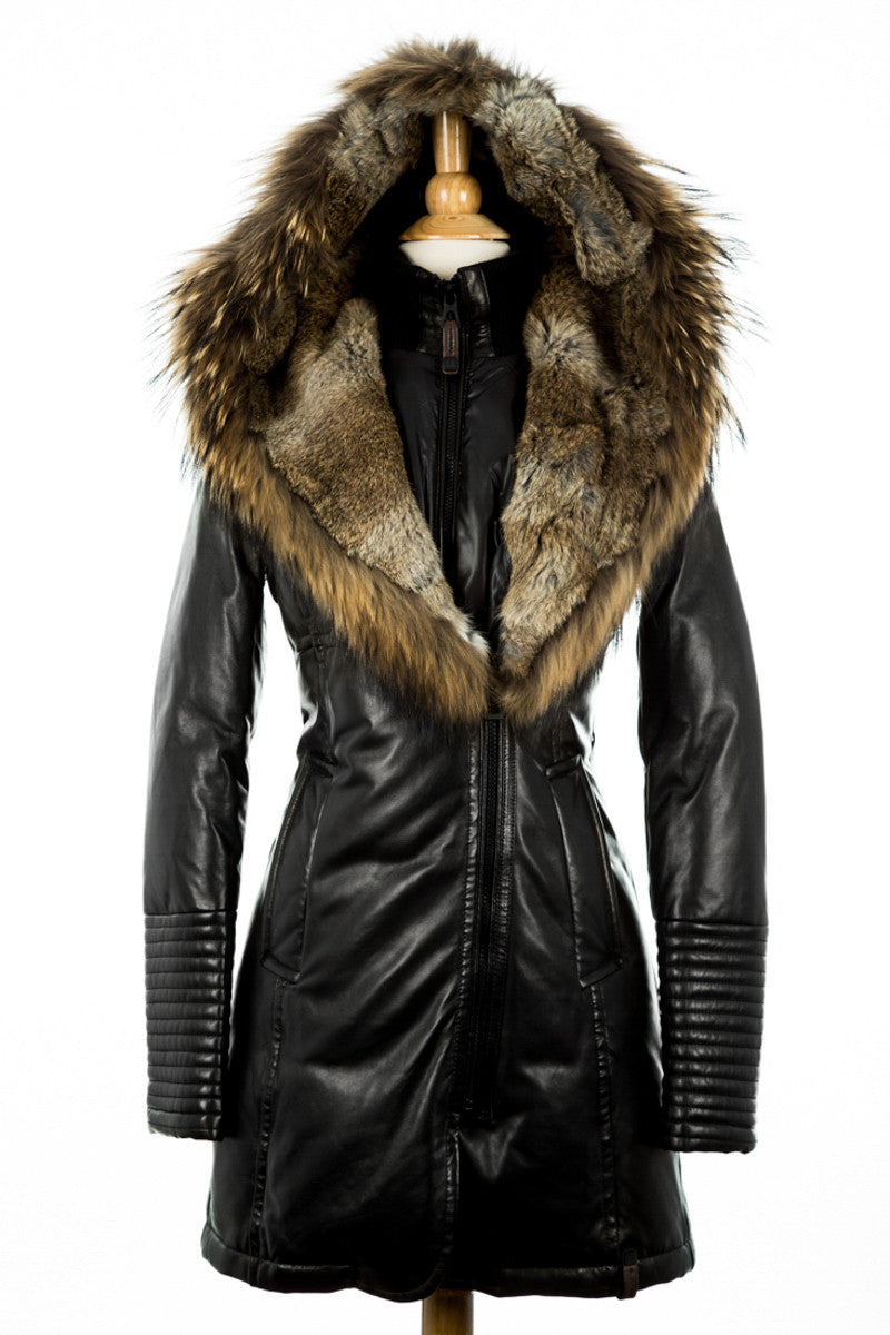Adelyna Leather Coat With Fur Trim - Dejavu NYC