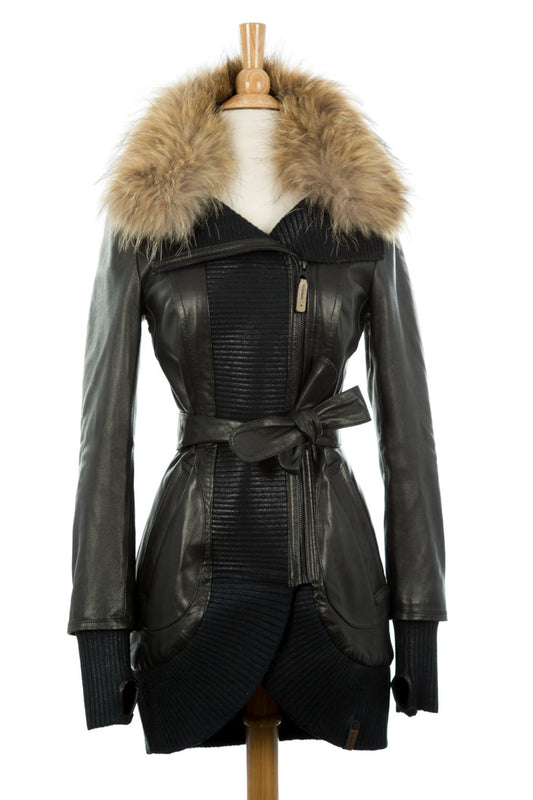 Anahita Leather Coat With Fur Trim - Dejavu NYC