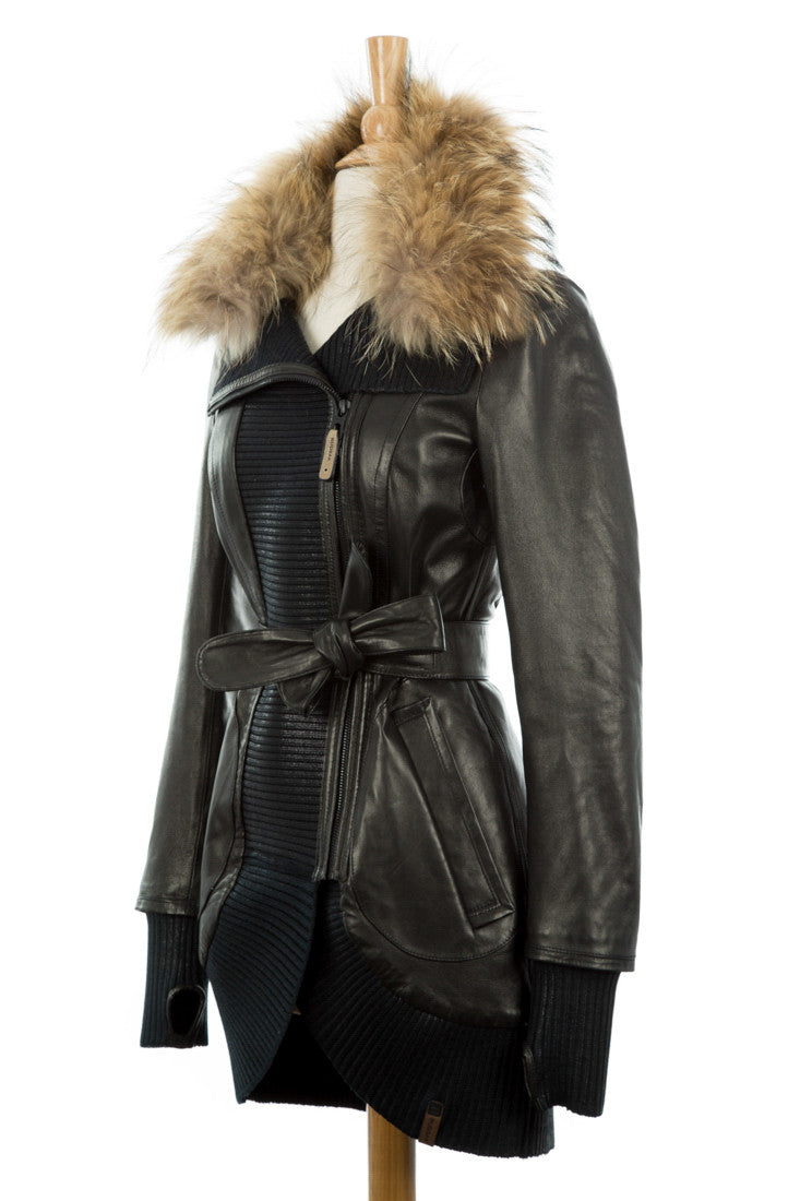 Anahita Leather Coat With Fur Trim - Dejavu NYC