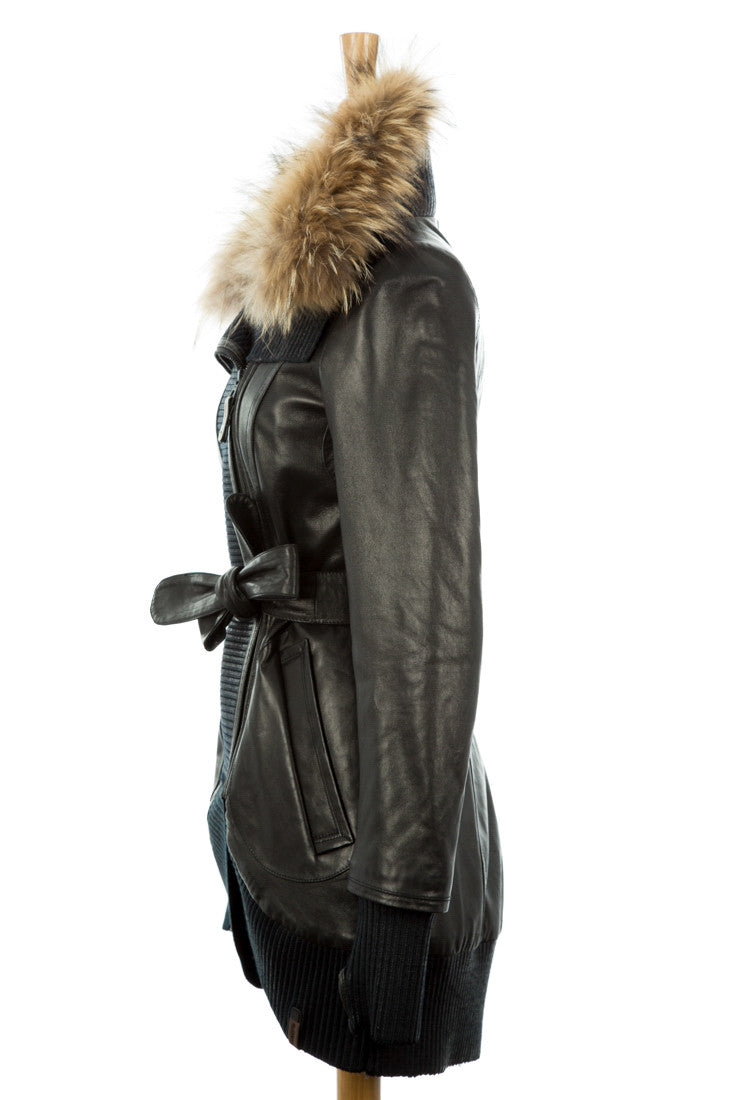 Anahita Leather Coat With Fur Trim - Dejavu NYC