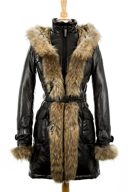 Rita Down Coat With Fur Hood - Dejavu NYC