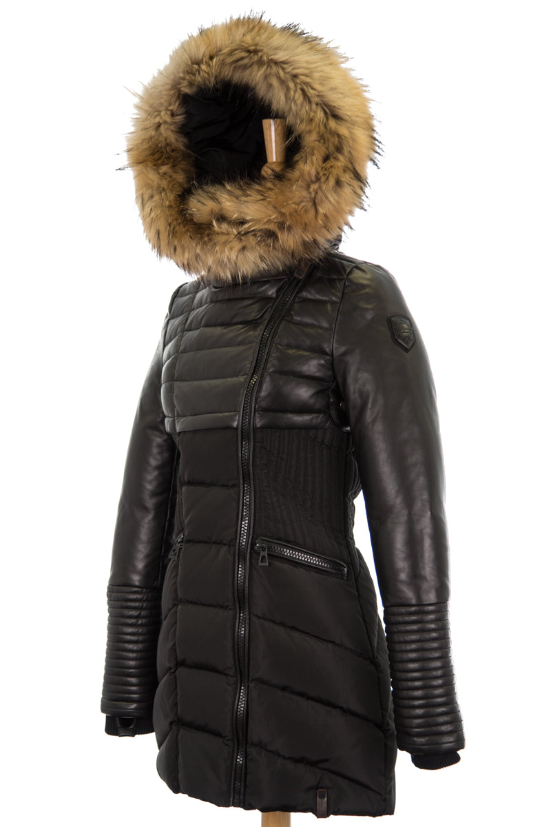 Silvia Down Leather Jacket With Fur Trim - Dejavu NYC