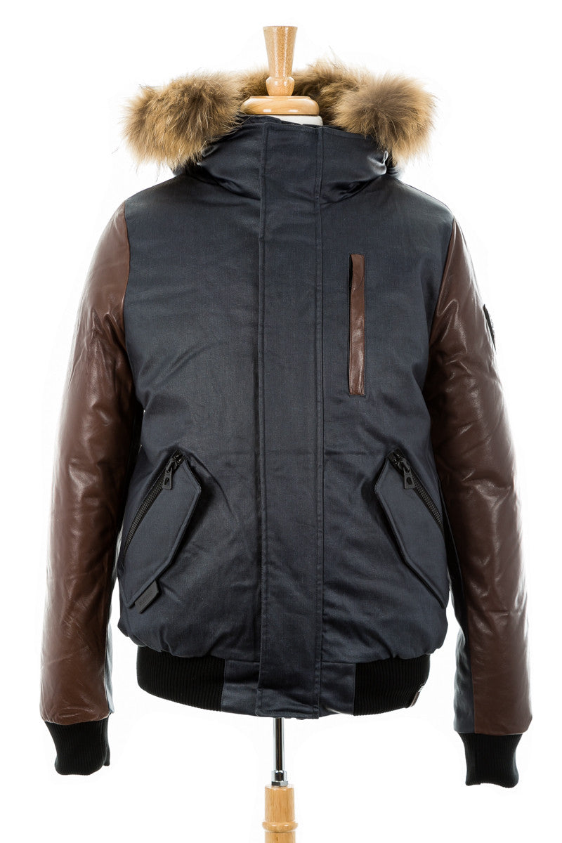 Stephan Leather Sleeved Bomber Jacket With Fur Trim - Dejavu NYC