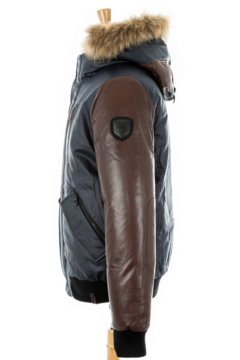 Stephan Leather Sleeved Bomber Jacket With Fur Trim - Dejavu NYC