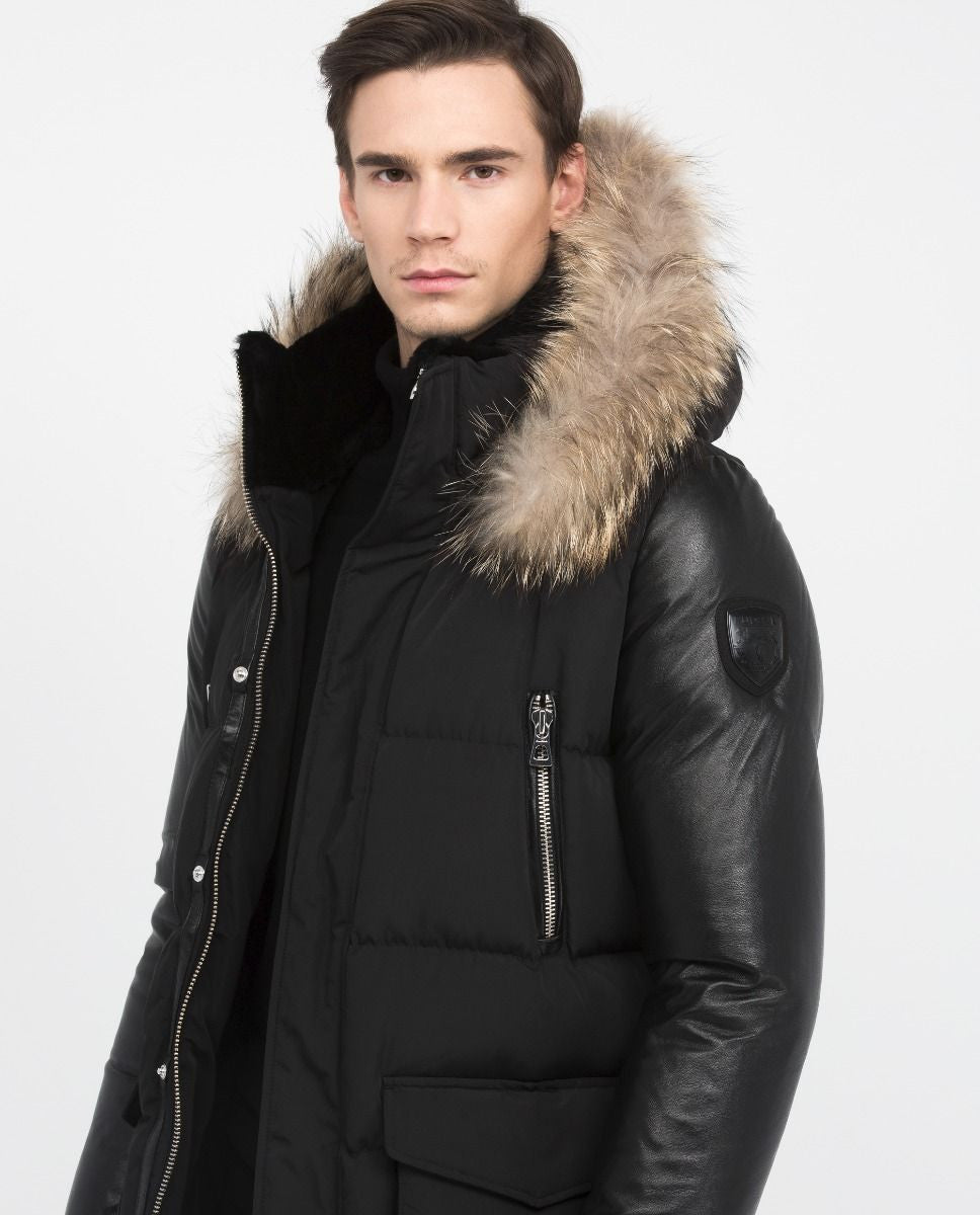 Calcot Leather Sleeved Jacket With Fur Hood