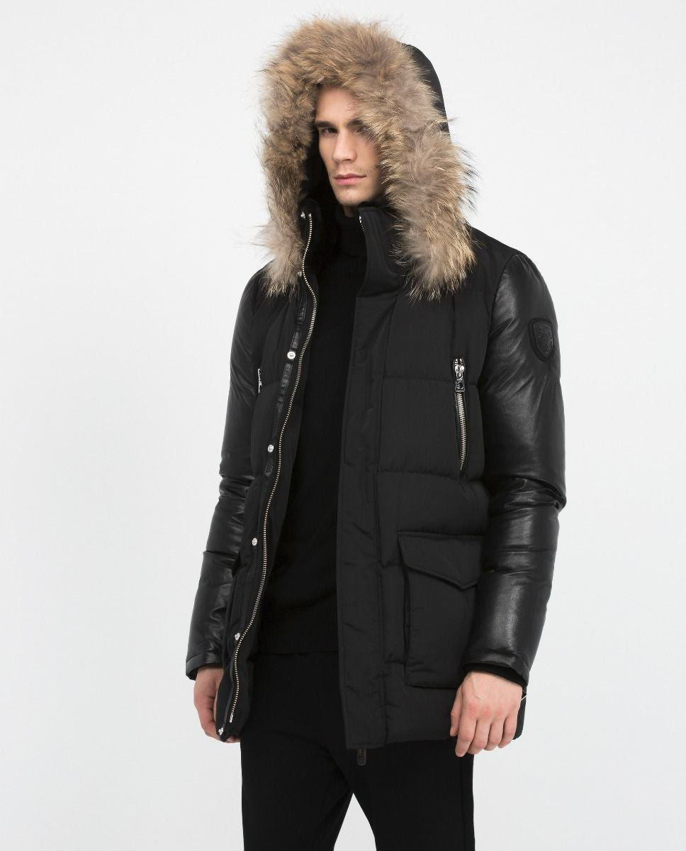 Calcot Leather Sleeved Jacket With Fur Hood - Dejavu NYC